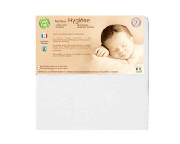 Matelas Hygiène Déhoussable 60×120 cm de BABYCALIN - Matelas 60x120cm - Housse 100% polyester - Garnissage mousse 100% polyuréthane