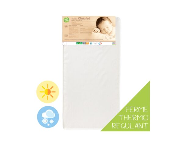 Matelas Thermo Régulant 70×140 cm de BABYCALIN - Matelas 70x140cm - Housse 76% polypropylène, 24% polyester, garnissage bloc de mousse polyéther.