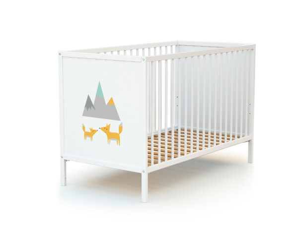 Lit bébé ALBA blanc motif Renard de WEBABY - Lits fixes 60x120cm - Hêtre massif et panneaux de fibres haute densité.