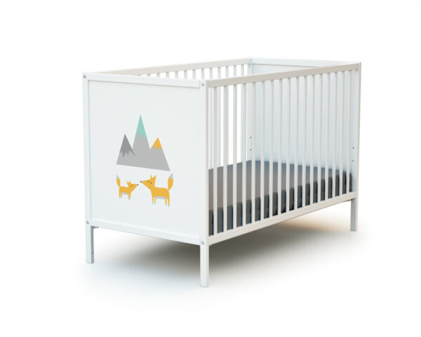 Lit bébé ALBA blanc motif Renard de WEBABY - Lits fixes 60x120cm - Hêtre massif et panneaux de fibres haute densité.