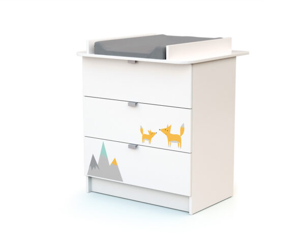 Duo lit bébé et commode à langer ALBA Renard de WEBABY - Les Bons plans AT4 - Panneaux de fibres haute densité laqués, panneaux de particules agglomérées mélaminés et hêtre massif.