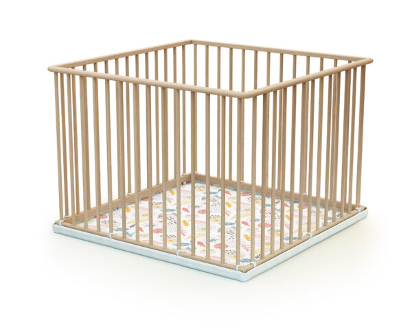 Parc fixe CUBO de WEBABY fond textile Hêtre brut - Parcs fixes - Structure 100 % hêtre massif / fond : extérieur 100% polyesther - intérieur 100% mousse polyether.