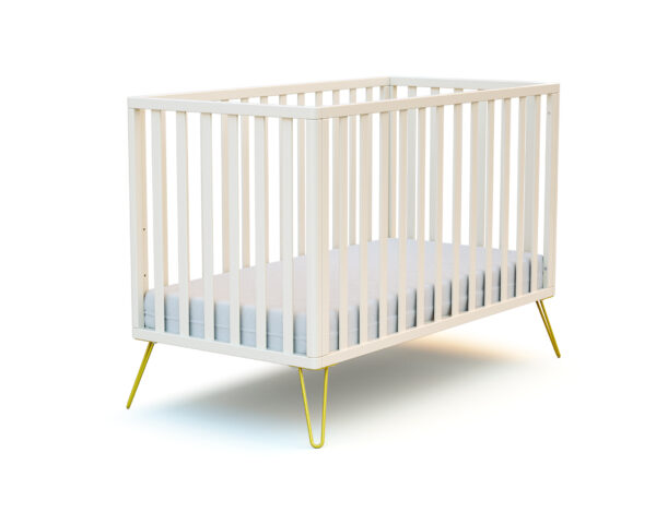 Lit bébé 60x120cm ONLY de Jurababy blanc perle et jaune - Lits fixes 60x120cm - Hêtre massif et acier