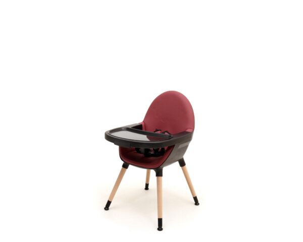 Chaise Haute CONFORT 3 hauteurs Noir & Bordeaux - Les Bons plans AT4 - Hêtre massif, coque polyéthylène et assis polyester.