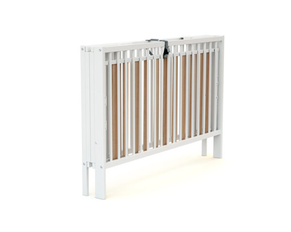 Ensemble lit pliant ESSENTIEL blanc avec matelas et plan à langer amovible - Les Bons plans AT4 - Hêtre massif et panneaux de fibres haute densité.