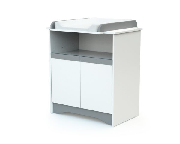 Meuble à Langer COTILLON Blanc et Gris - Commodes à langer à portes - Panneaux de particules agglomérées mélaminés