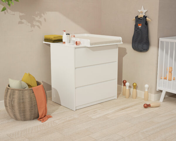 Commode à langer UNO 3 tiroirs blanc de WEBABY - Commodes à langer à tiroirs - Panneaux de fibre haute densité