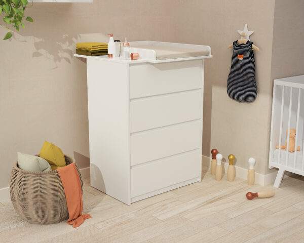 Commode à langer UNO 4 tiroirs blanc de WEBABY - Commodes à langer à tiroirs - Panneaux de fibre haute densité