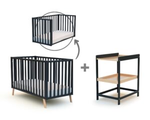 Ensemble lit bébé évolutif 60x120cm + table à langer CONFORT gris graphite - Les Bons plans AT4