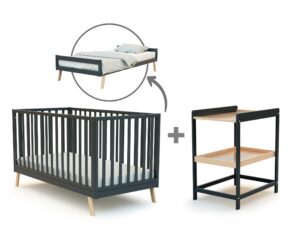 Ensemble lit bébé évolutif 70x140cm + table à langer CONFORT gris graphite - Les Bons plans AT4