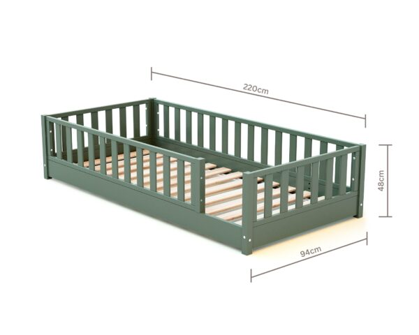 Lit SONHO 90 x 190 cm vert sauge de Jurababy - Sécurisés - Pin et panneaux de fibre haute densité