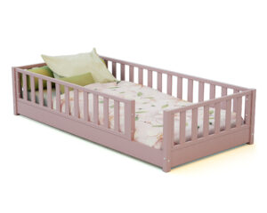 Lit SONHO 90 x 190 cm rose poudré de Jurababy - Sécurisés - Pin et panneaux de fibre haute densité