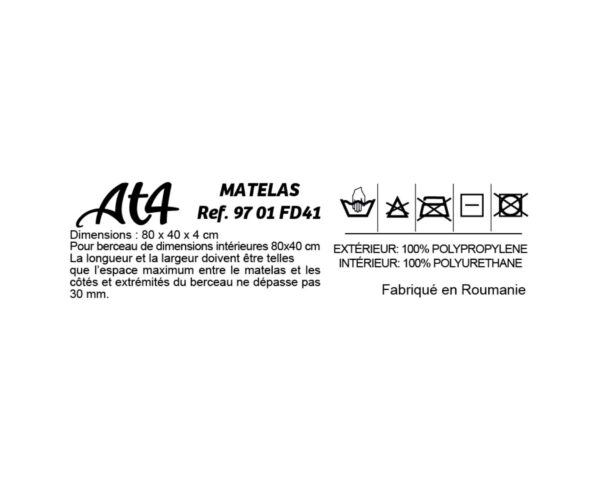 Matelas pour berceau 40 x 80 cm - Pièces Détachées - Housse 100% polyester - Garnissage mousse 100% polyuréthane