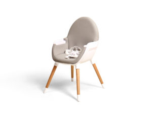 Chaise Haute WEBABY - Evolutives - Gris & Blanc - Hêtre massif, coque polyéthylène et assis polyester.