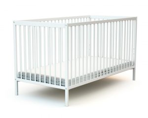 Large white varnished wood baby cot