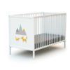 WEBABY cot with panels and fox design - Fixed-side cots - White with fox design - Solid beech and high-density fibreboard.