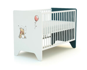 DISNEY Exploring Winnie white and teal baby cot - Exploring - White and Dark Blue - Varnished solid beech and high-density fibreboard.