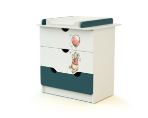 DISNEY Exploring Winnie Changing Chest White and Teal - Exploring - White and Dark Blue - Solid beech and melamine particleboard.
